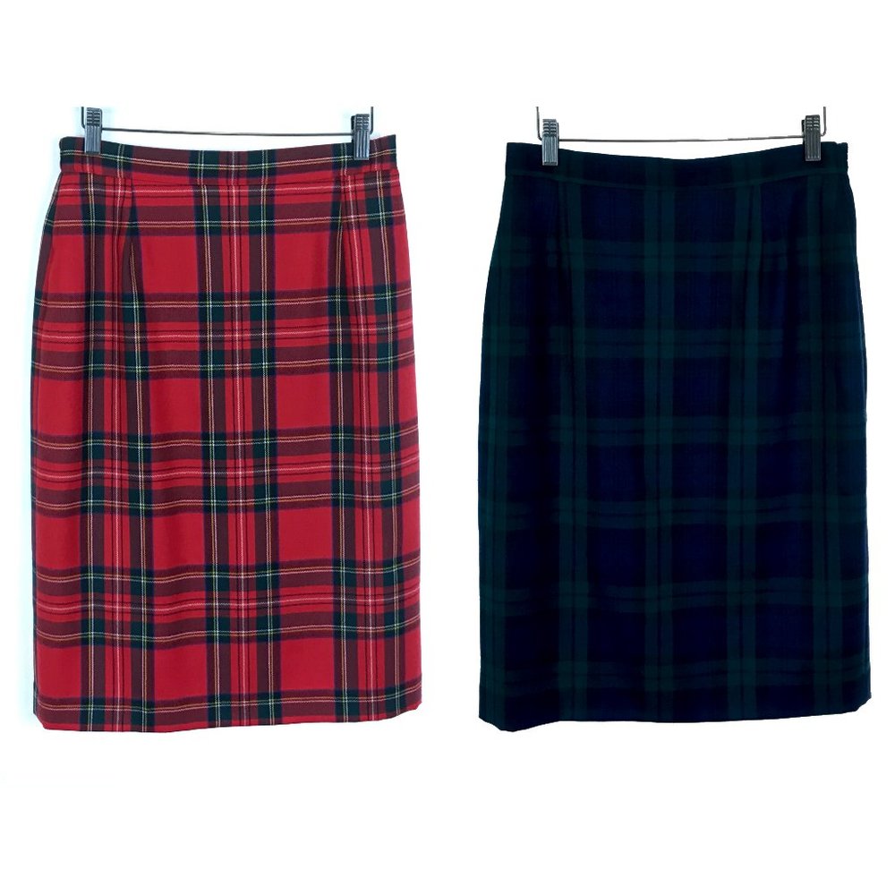 Plaid Midi Skirt Set - Red and Green